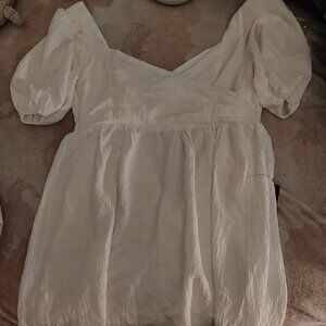 Lulus Little Bit In Love White Surplice Puff Sleeve Mini Dress - Size L